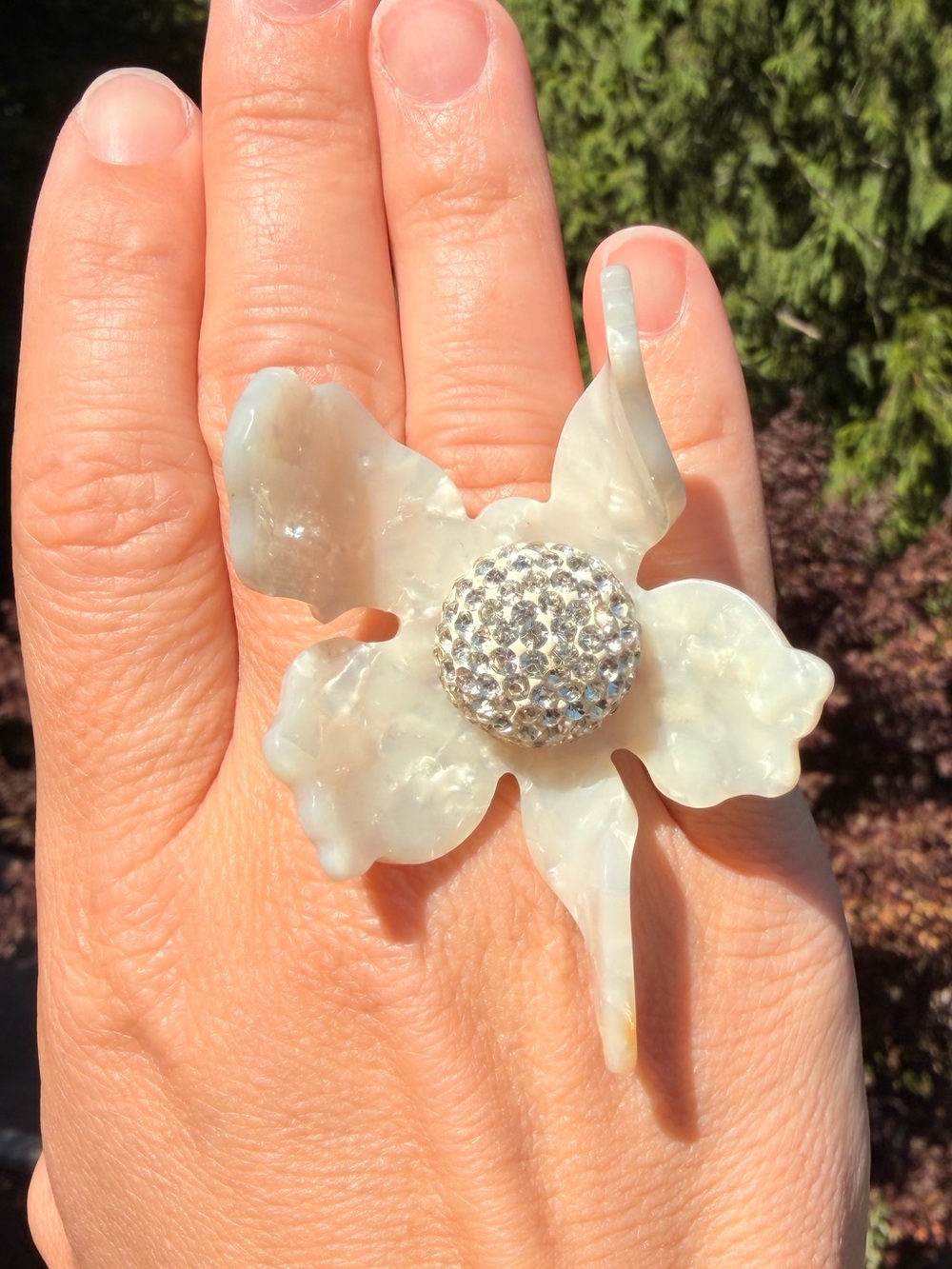 Lele Sadoughi Crystal Lily Pearl Floral Statement Ring Size 8